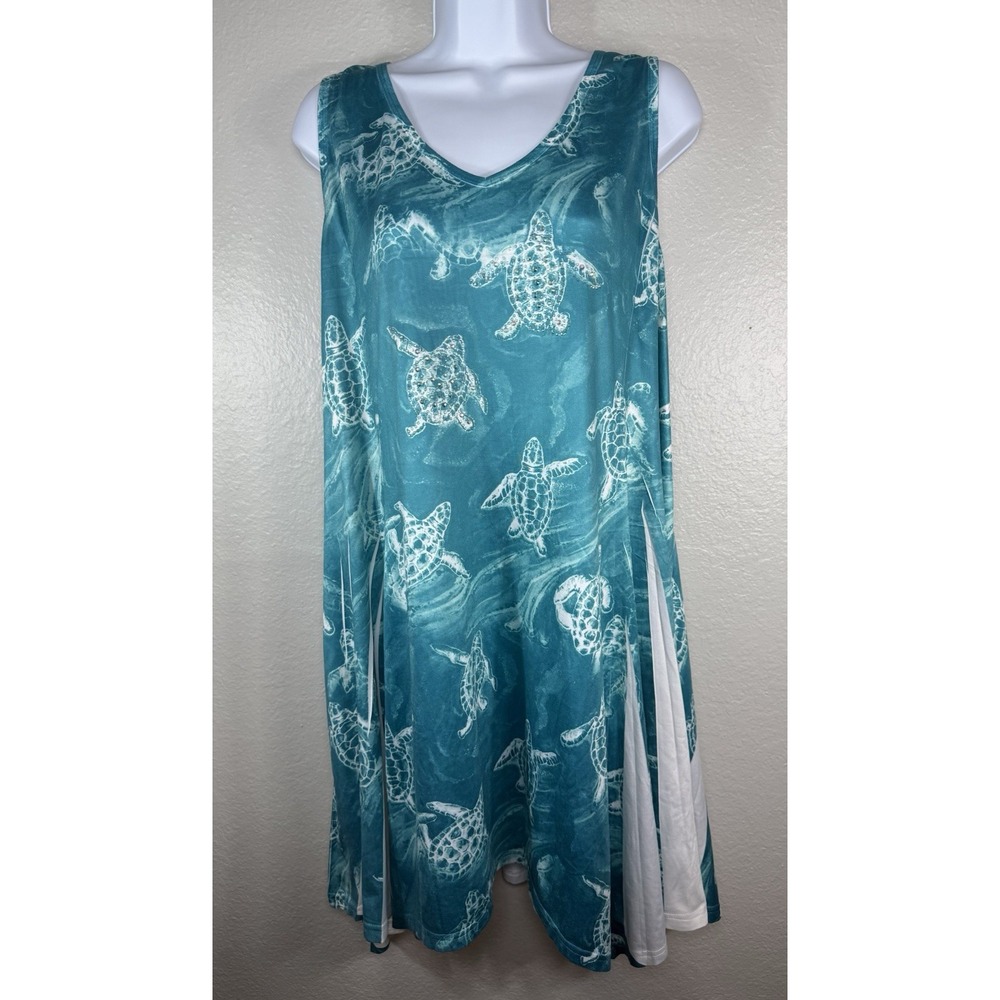 Teal Turtle Sequin Dress Plus Size 0S Sleeveless Lace Back Hawaiian Tropical